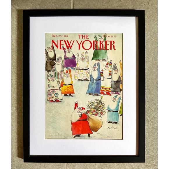Framed 1989 The New Yorker Magazine Dec 25 Searle Santas Christmas - Picture 2 of 4